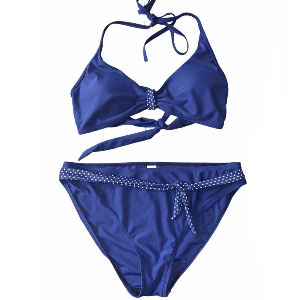 Medium blue polka dot bikini tie waist or hips